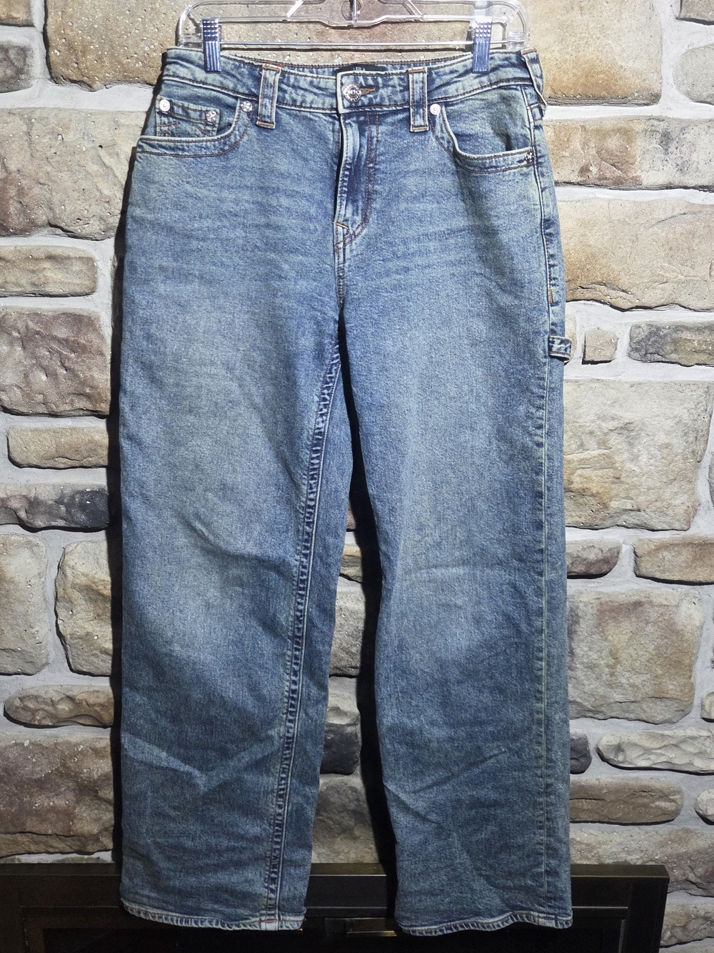 ​True Religion Leila Carpenter Jeans Womens 27 High Rise Wide Leg Blue Denim Y2K
